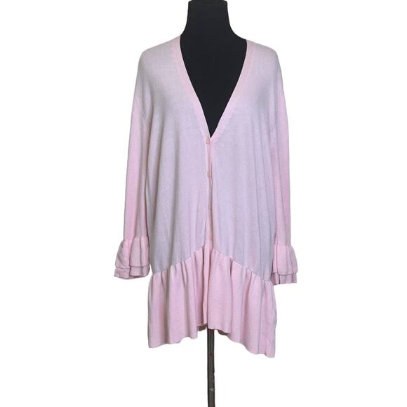 Lane Bryant Light pink ruffle sleeves hem  button up cardigan size 14/16 - Picture 9 of 11